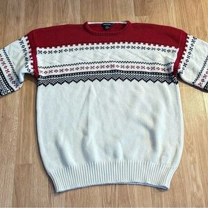 Nautica Men’s Crewneck Sweater - Nordic/Fair Isle Pattern - Beige/Red/Black - XL